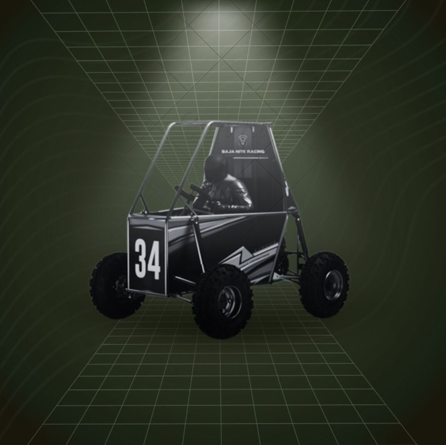 A render of the car under a spotlight in a green-lit studio grid